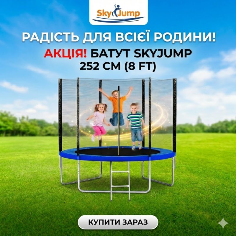 Батут SkyJump 252 см. з захисною сіткою та драбинкою 8 фт.